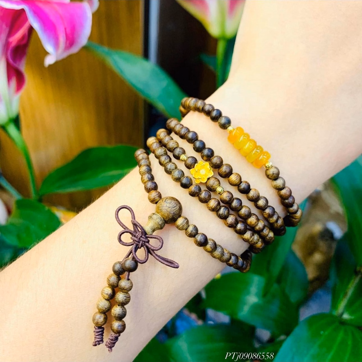 Vòng Tay Trầm Hương Tốc Thiên Nhiên Phối Ngũ Điếu Mini Charm Bạc Ta Xi Vàng - Thắng Giang - Ảnh 3