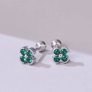 Bông Tai Cỏ Bốn Lá Bạc Italya Xi Bạch Kim Chốt Vặn - Thắng Giang