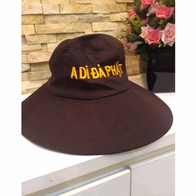 Nón Vàng Rộng Đi Chùa Thêu Chữ ''A Di Đà Phật'' - Shop Mẹ Bống - Ảnh 8
