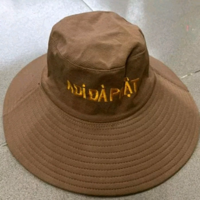 Nón Vàng Rộng Đi Chùa Thêu Chữ ''A Di Đà Phật'' - Shop Mẹ Bống - Ảnh 3