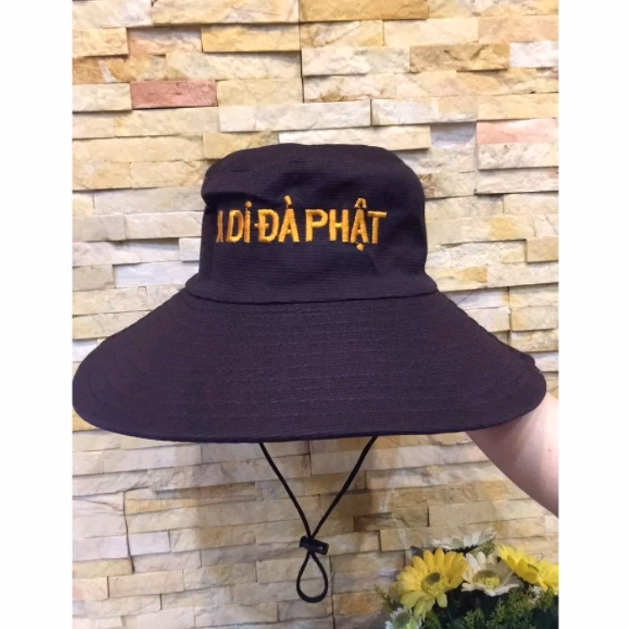 Nón Vàng Rộng Đi Chùa Thêu Chữ ''A Di Đà Phật'' - Shop Mẹ Bống - Ảnh 10