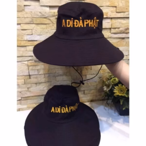 Nón Vàng Rộng Đi Chùa Thêu Chữ ''A Di Đà Phật'' - Shop Mẹ Bống