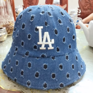 Mũ Bucket Vành Cụp Vải Jean Mới Thêu ''La'' - Shop Mẹ Bống