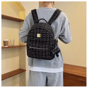 Balo Kẻ Dạ Size 40 Kèm Móc Cún Thời Trang Wh401, W393- Winnie House