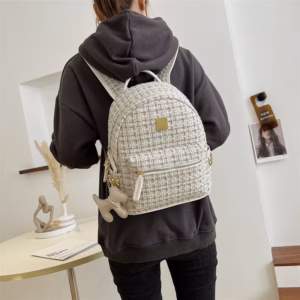 Balo Kẻ Dạ Size 40 Kèm Móc Cún Thời Trang Pp401, P393 - Pipi Store