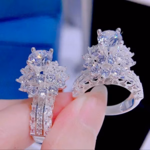 Nhẫn Hoa Đá Ba Tầng Bạc Ta Cao Cấp -Thắng Giang