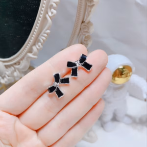 Bông Tai Nơ Sơn Đen Bạc Ta Cao Cấp - Thắng Giang