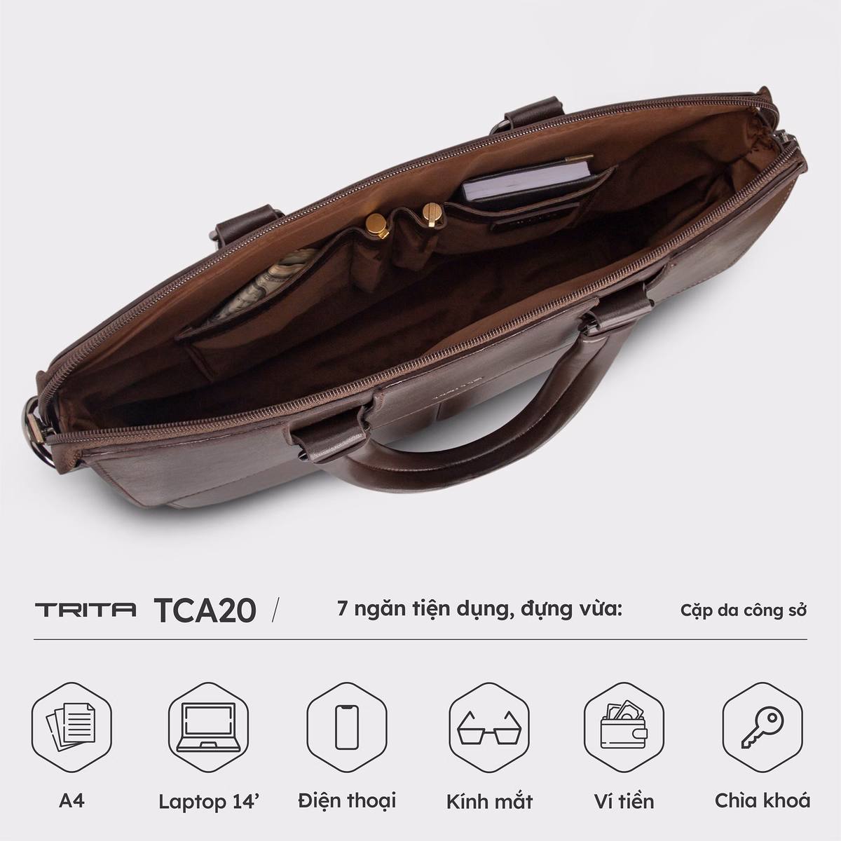 Cặp Da Nam Công Sở Phối Ngăn Tca20 - Trita - Ảnh 6