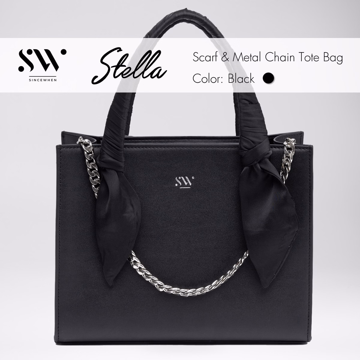 Túi Tote Mini Stella Đính Chuỗi Kim Loại (Scarf Handle And Metal Chain Tote Bag) - Sincewhen - Ảnh 3