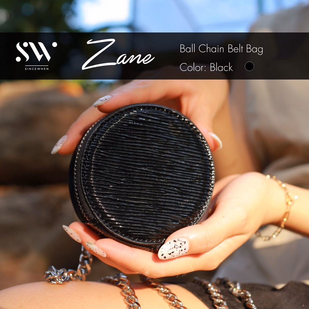 Túi Đeo Thắt Lưng Zane Kim Loại Dáng Tròn - Đen (Ball Chain Belt Bag) - Sincewhen