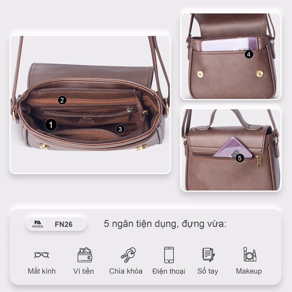 Túi Đeo Chéo Nữ Cỡ Lớn Fadoda Fn26 Nhiều Màu - Ảnh 7