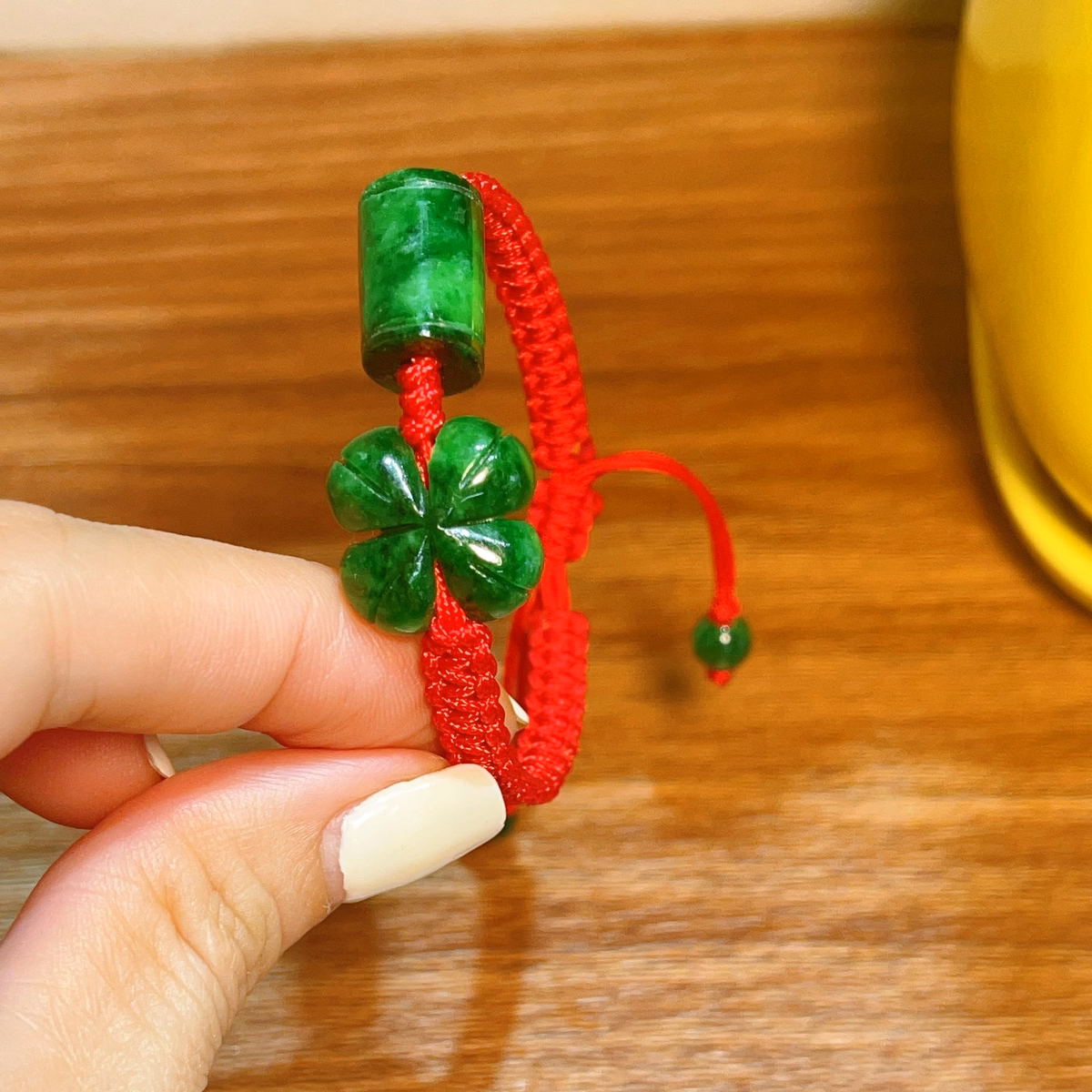 Vòng Tay Cỏ Bốn Lá Lu Thống Ngọc Cẩm Thạch Sơn Thủy Tết Dây - Thắng Giang - Ảnh 2