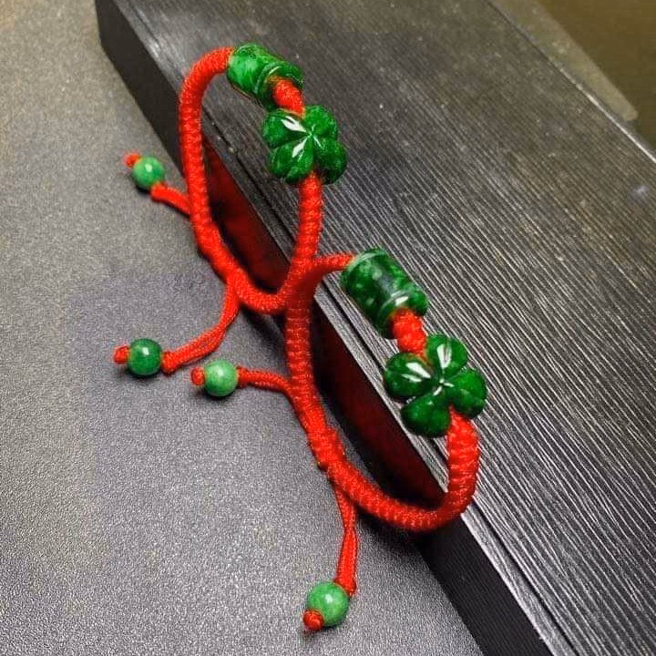 Vòng Tay Cỏ Bốn Lá Lu Thống Ngọc Cẩm Thạch Sơn Thủy Tết Dây - Thắng Giang