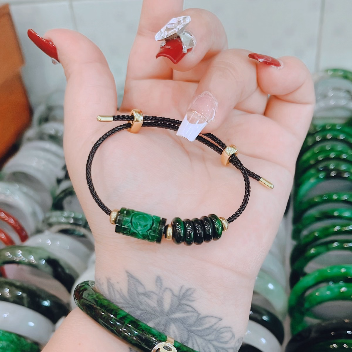 Vòng Tay Lu Thống Trạm Ngũ Điếu Ngọc Cẩm Thạch Sơn Thủy Thiên Nhiên - Thắng Giang - Ảnh 2