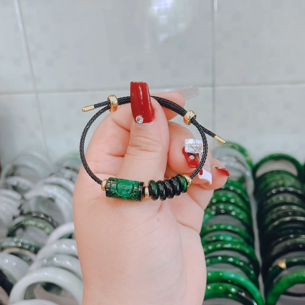 Vòng Tay Lu Thống Trạm Ngũ Điếu Ngọc Cẩm Thạch Sơn Thủy Thiên Nhiên - Thắng Giang - Ảnh 4