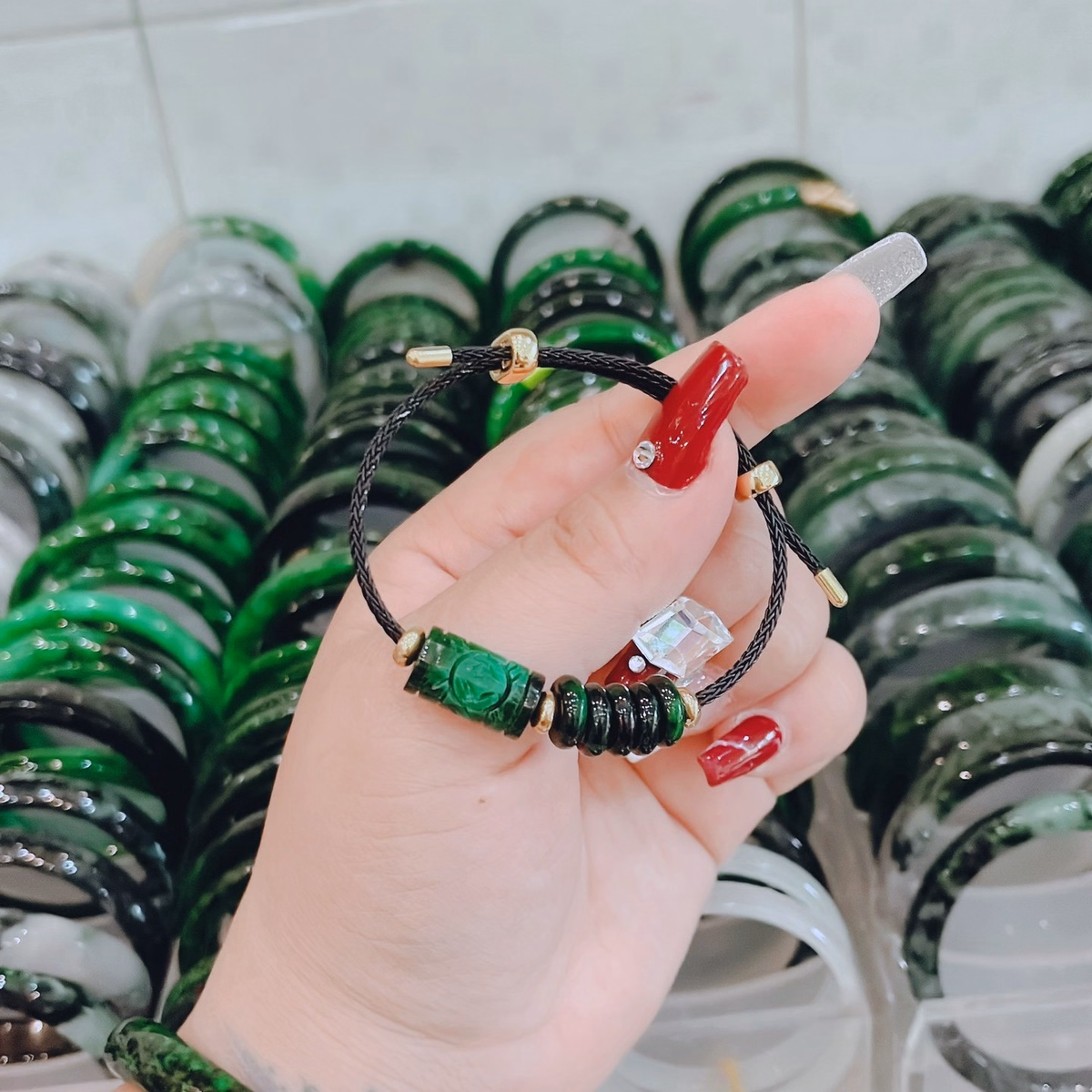 Vòng Tay Lu Thống Trạm Ngũ Điếu Ngọc Cẩm Thạch Sơn Thủy Thiên Nhiên - Thắng Giang - Ảnh 5