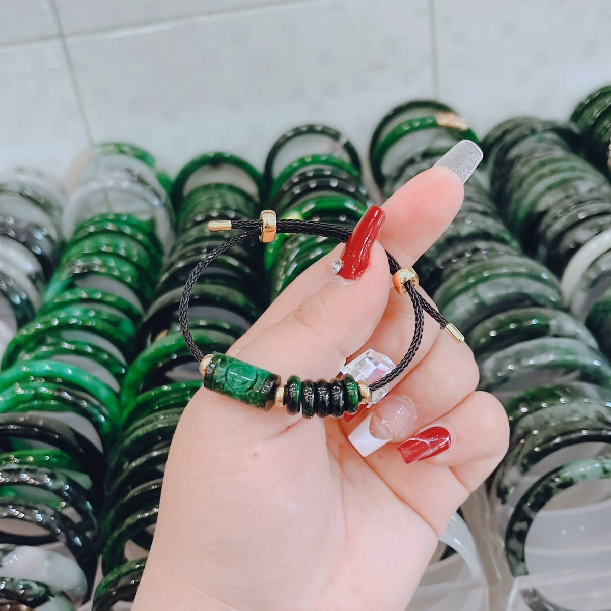 Vòng Tay Lu Thống Trạm Ngũ Điếu Ngọc Cẩm Thạch Sơn Thủy Thiên Nhiên - Thắng Giang - Ảnh 6