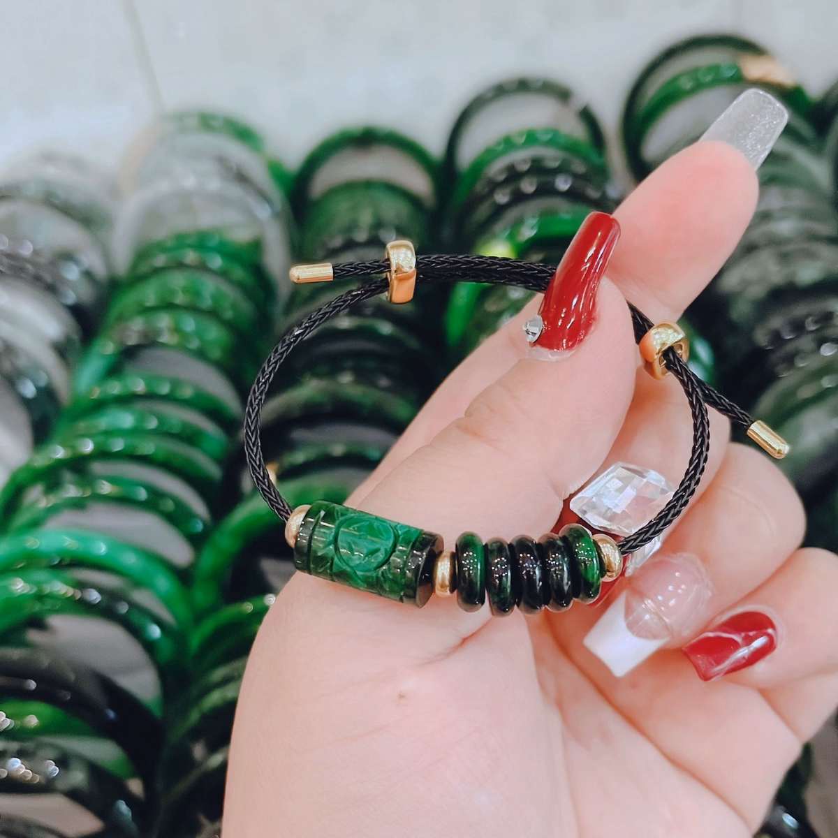 Vòng Tay Lu Thống Trạm Ngũ Điếu Ngọc Cẩm Thạch Sơn Thủy Thiên Nhiên - Thắng Giang - Ảnh 7