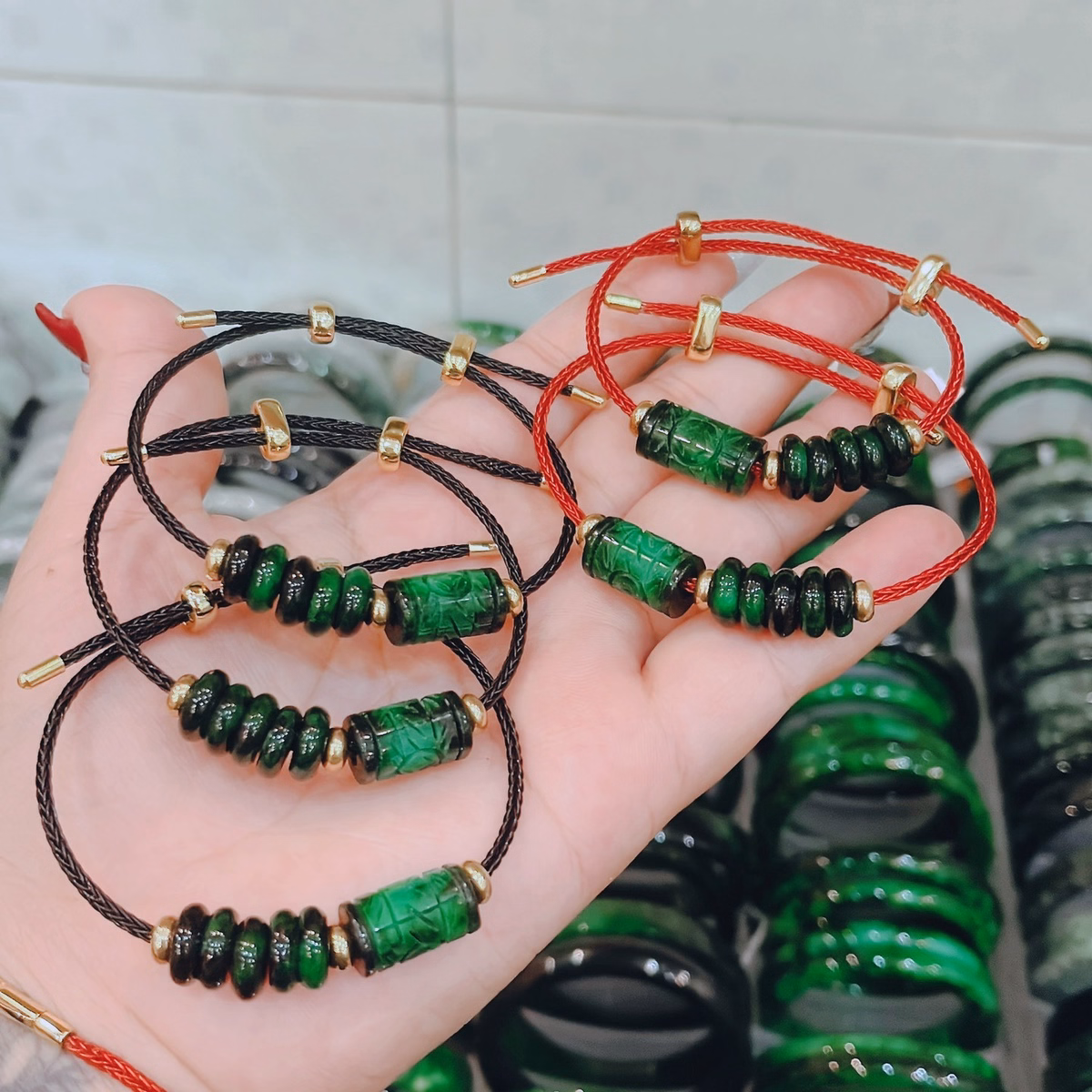 Vòng Tay Lu Thống Trạm Ngũ Điếu Ngọc Cẩm Thạch Sơn Thủy Thiên Nhiên - Thắng Giang