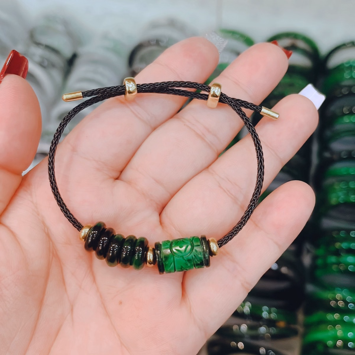 Vòng Tay Lu Thống Trạm Ngũ Điếu Ngọc Cẩm Thạch Sơn Thủy Thiên Nhiên - Thắng Giang - Ảnh 8