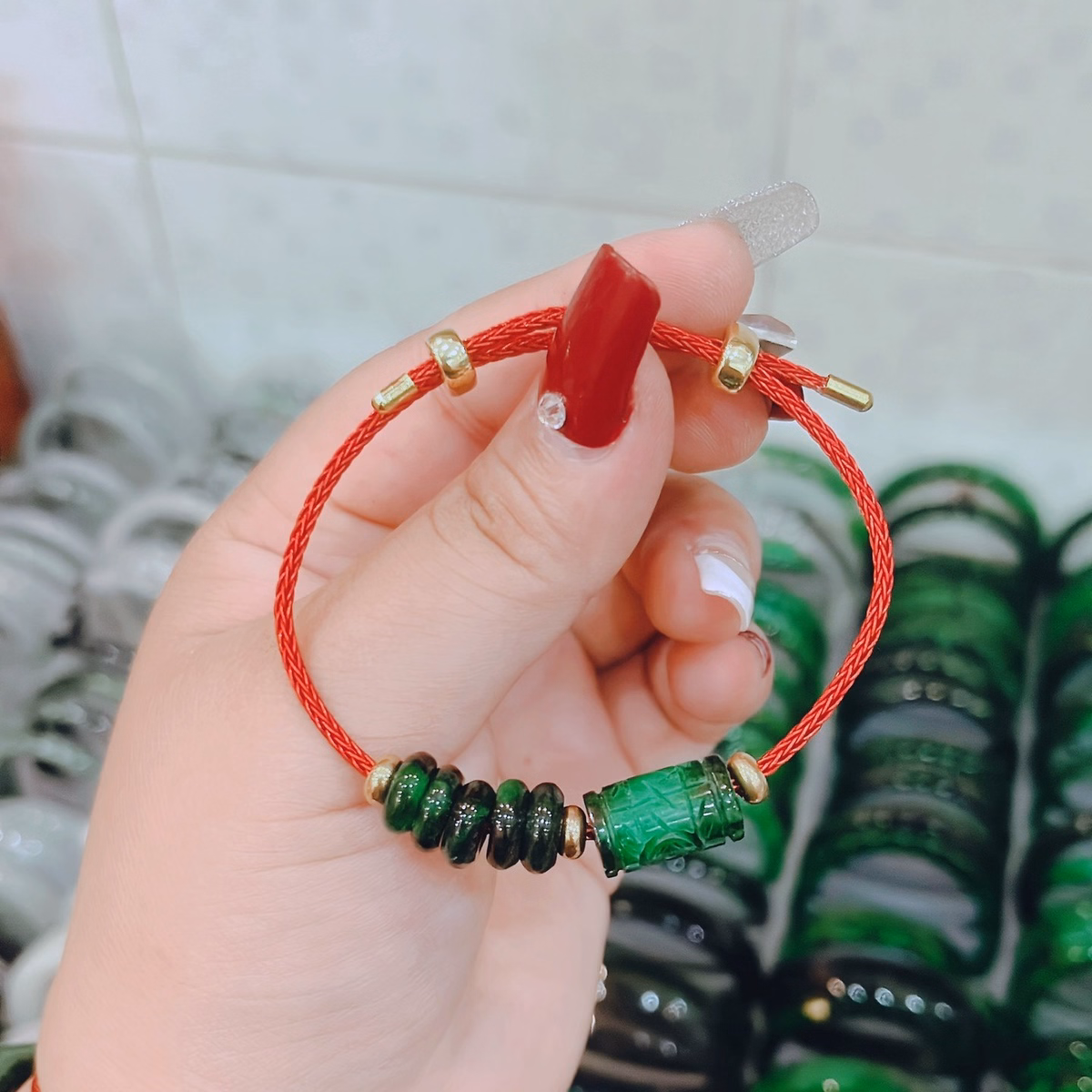 Vòng Tay Lu Thống Trạm Ngũ Điếu Ngọc Cẩm Thạch Sơn Thủy Thiên Nhiên - Thắng Giang - Ảnh 9