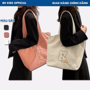 Túi Đeo Chéo, Tote Nhung Thêu Gấu Bh Kids, Thời Trang, Cá Tính, Đựng Vừa Laptop 15.6 Inch, Ipad, A4 Ch124 - Bh Kids