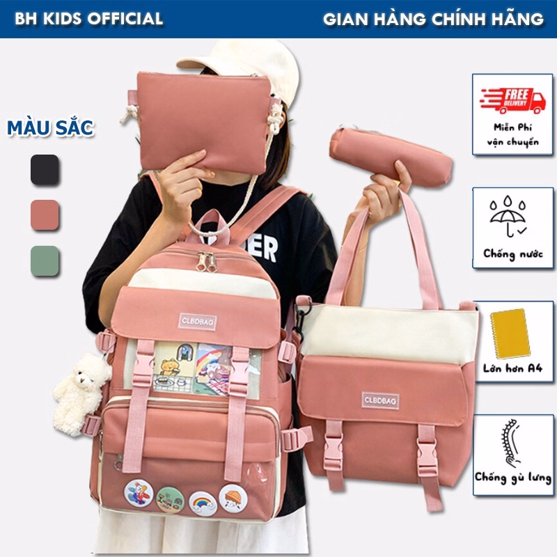 Combo 4 Món (Tặng Kèm Stick 2D Và Mica) Balo Nữ, Phiên Bản Hàn Quốc, Vải Canvas, Chống Nước, Chống Sốc - Ch122 - Bh Kids
