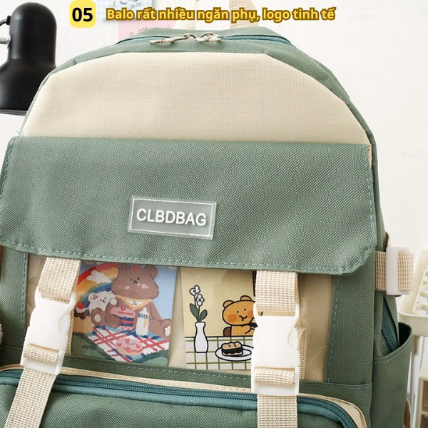 Combo 4 Món (Tặng Kèm Stick 2D Và Mica) Balo Nữ, Phiên Bản Hàn Quốc, Vải Canvas, Chống Nước, Chống Sốc - Ch122 - Bh Kids - Ảnh 5