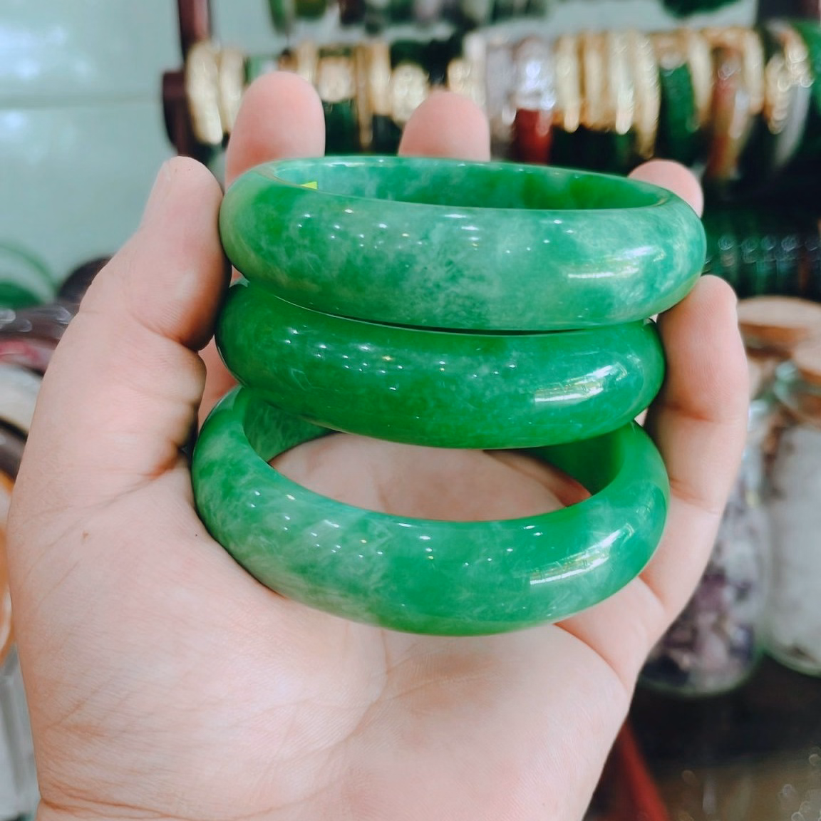 Vòng Tay Bản Hẹ Cẩm Thạch Xanh Thiên Nhiên - Thắng Giang - Ảnh 3