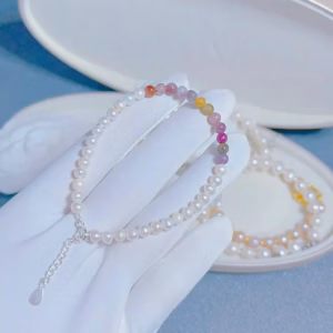 Vòng Tay Ngọc Trai Nuôi Phối Đá Toumaline Thiên Nhiên - Thắng Giang