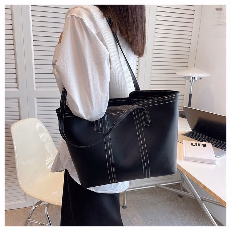 Túi Tote Da, Đeo Vai Da Mềm May Viền Sang Trọng Đẹp Mắt Pp456 - Pipi Store - Ảnh 6