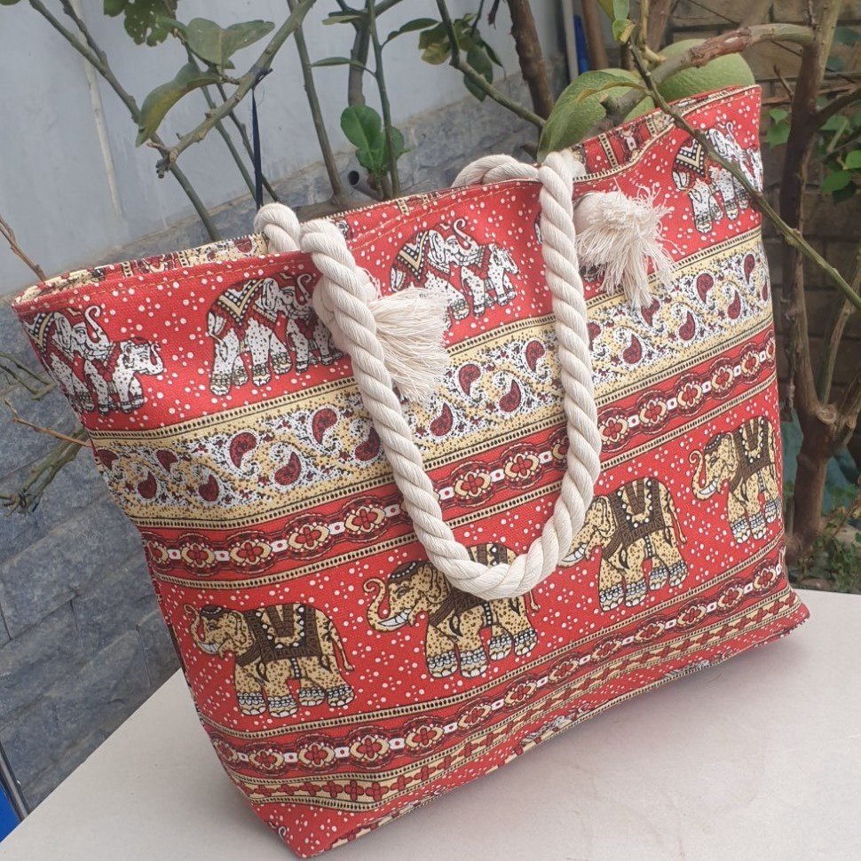 Túi Xách Đeo Vai Vải Bố Cỡ Lớn Họa Tiết Thổ Cẩm - Shop Mẹ Bống - Ảnh 7