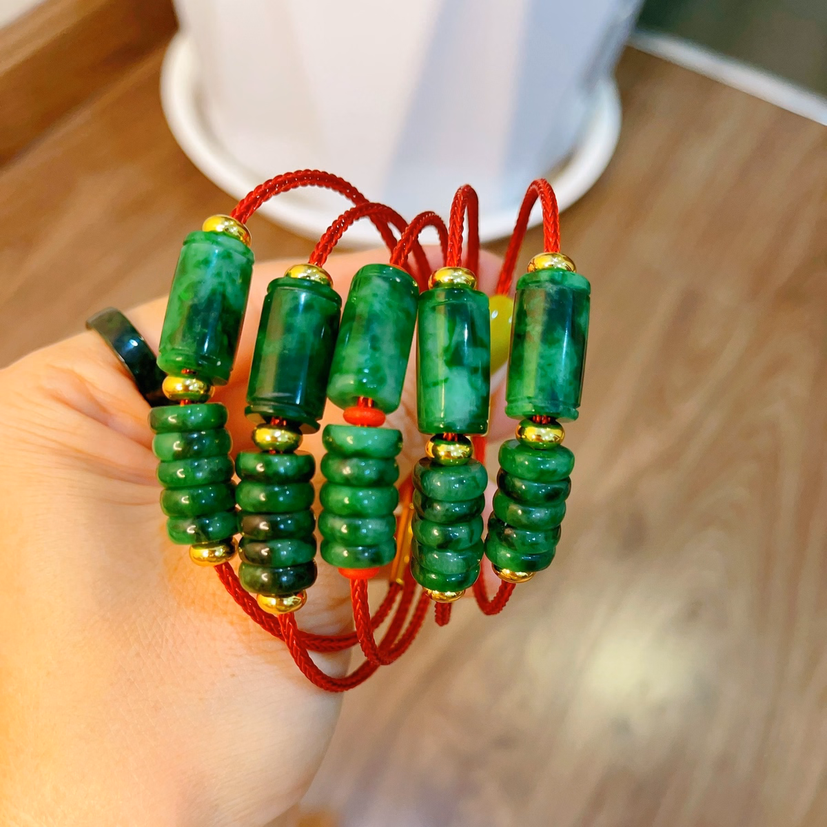 Vòng Tay Lu Thống Ngũ Điếu Ngọc Cẩm Thạch Sơn Thủy Thiên Nhiên Vip A - Thắng Giang