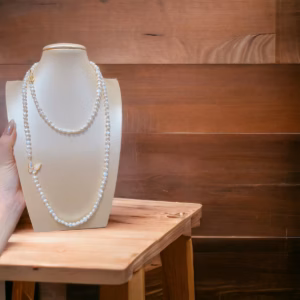 Dây Chuyền Ngọc Trai Nuôi Nước Ngọt Thiên Nhiên Hai Tầng Khóa Hồ Điệp - Thắng Giang