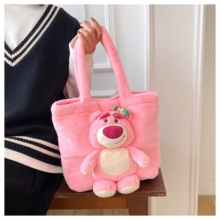 Túi Tote Học Sinh Đính Gấu Cỡ Lớn Vải Nhung Lông Mềm Mịn Phong Cách Hàn Quốc Dễ Thương - Dmastore - Ảnh 2