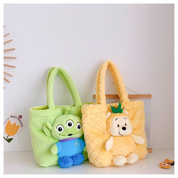 Túi Tote Học Sinh Đính Gấu Cỡ Lớn Vải Nhung Lông Mềm Mịn Phong Cách Hàn Quốc Dễ Thương - Dmastore - Ảnh 12