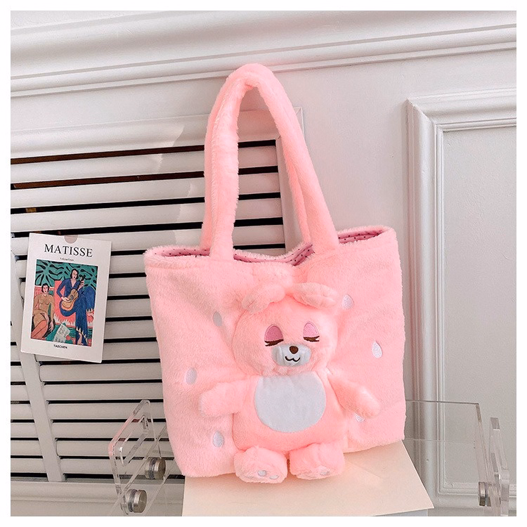 Túi Tote Học Sinh Đính Gấu Cỡ Lớn Vải Nhung Lông Mềm Mịn Phong Cách Hàn Quốc Dễ Thương - Dmastore - Ảnh 11