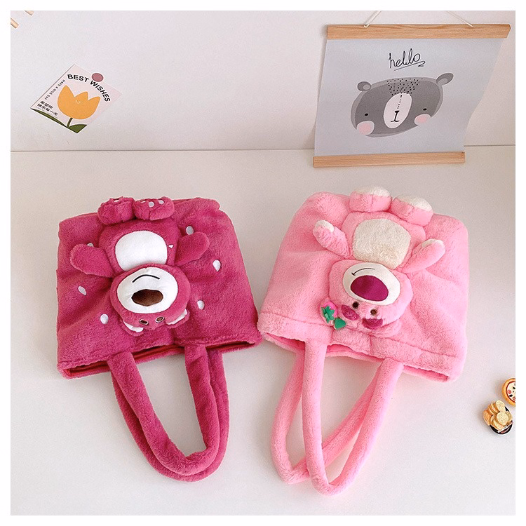 Túi Tote Học Sinh Đính Gấu Cỡ Lớn Vải Nhung Lông Mềm Mịn Phong Cách Hàn Quốc Dễ Thương - Dmastore